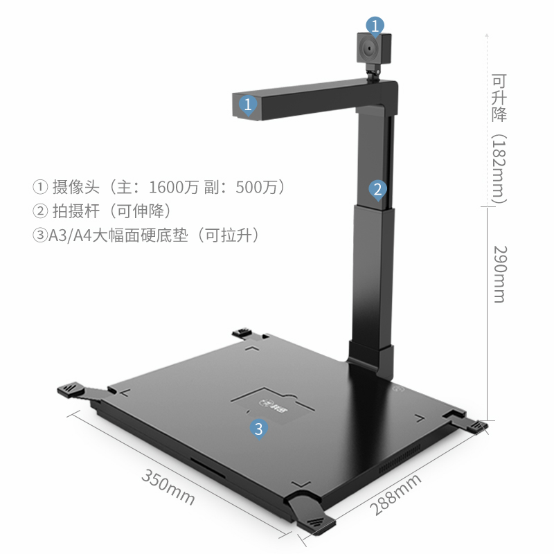 科密GP2200AF 高拍仪      1600万+500万像素双摄A3A4扫描仪 文件资料身份证件照片 银行酒店办证中心的照片