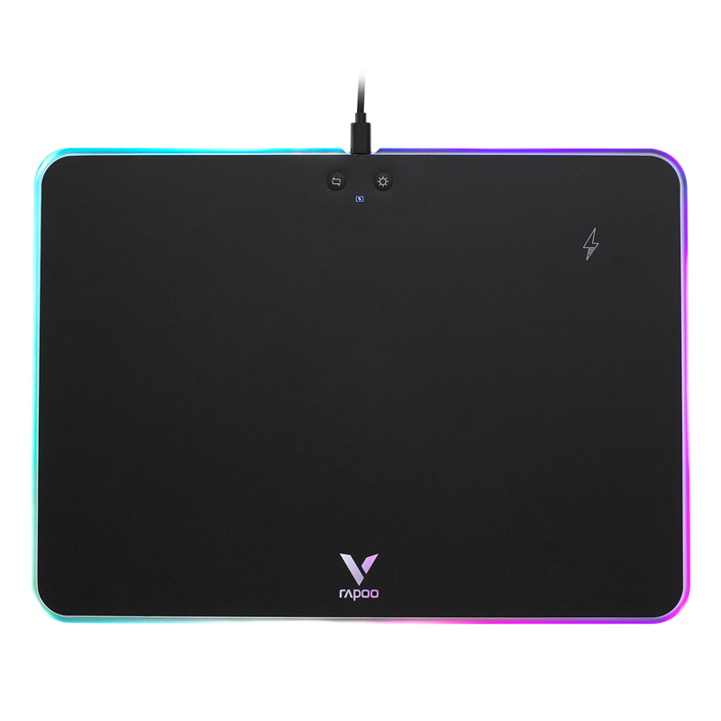 雷柏 V10RGB 鼠标垫      幻彩RGB背光 磨砂表面纹理 防滑底面 支持Qi无线充电 过充保护 黑色的照片