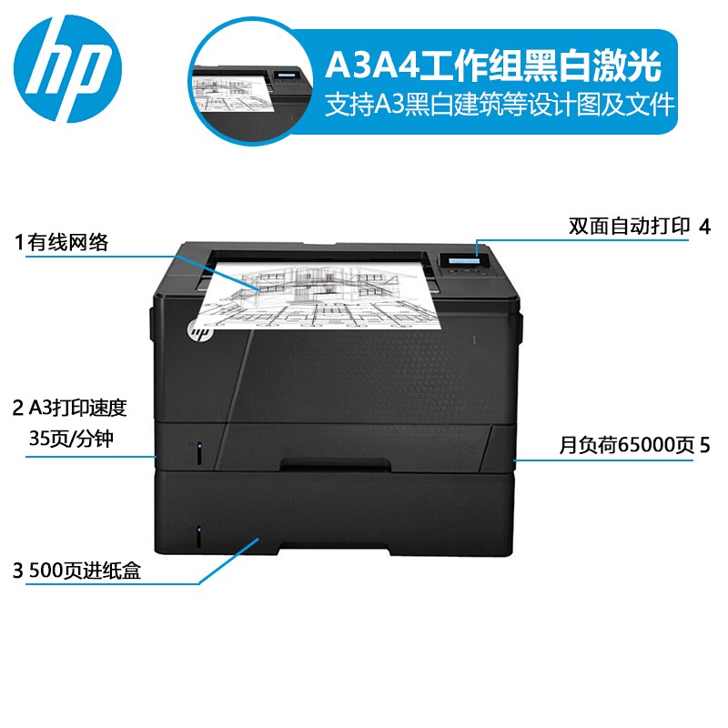 惠普 M706n  打印机    A3 黑白激光打印机 有线网络的照片